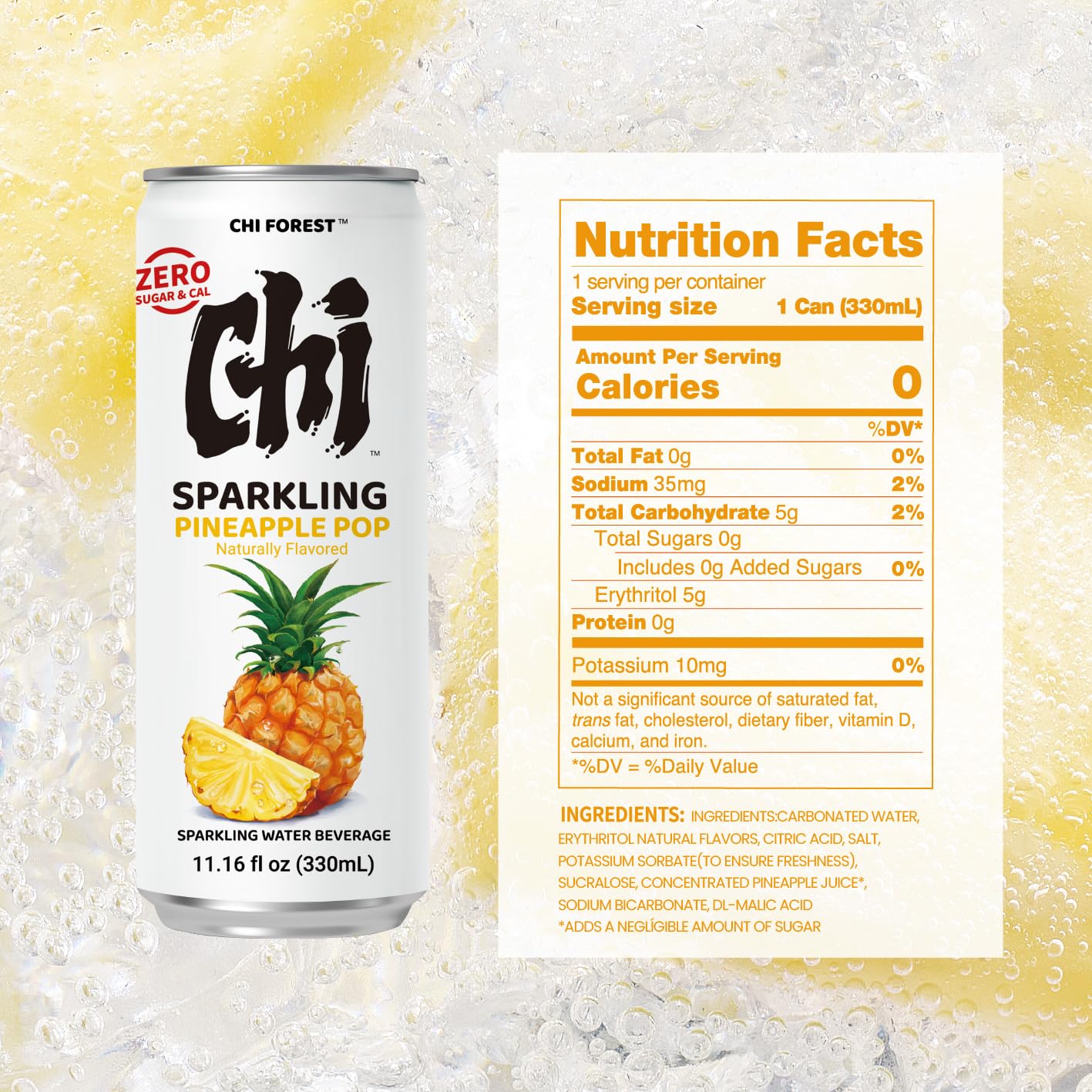 CHI FOREST Sparkling Water Beverage, 4 Flavors Variety Pack, Zero Sugar, 11.16 fl oz Cans (Pack of 24)