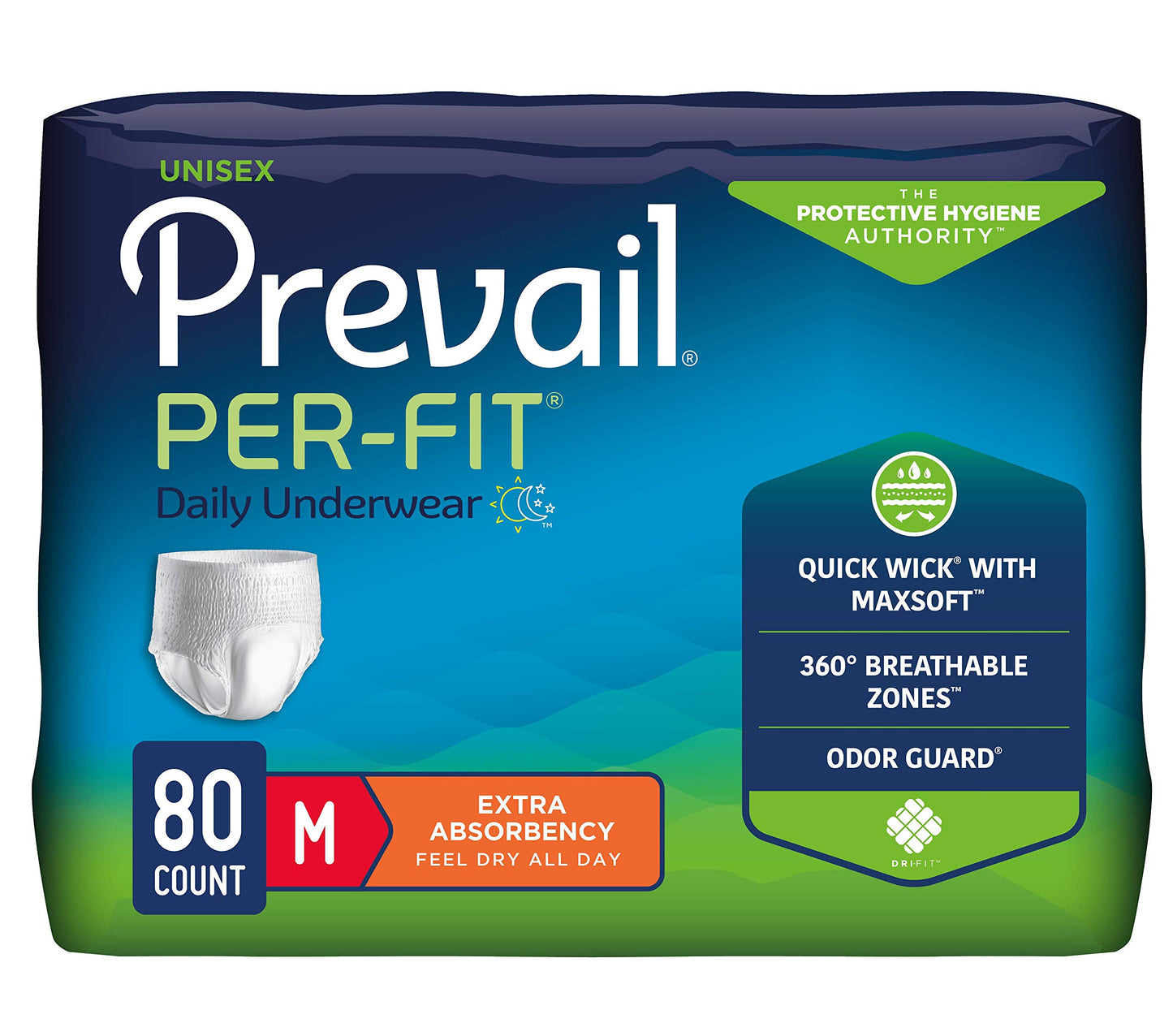 Prevail Per-Fit Daily Protective Underwear, Unisex Adult Disposable Adult Diaper for Men & Women, Extra Absorbency, Medium, 80 Count (4 Packs of 20)