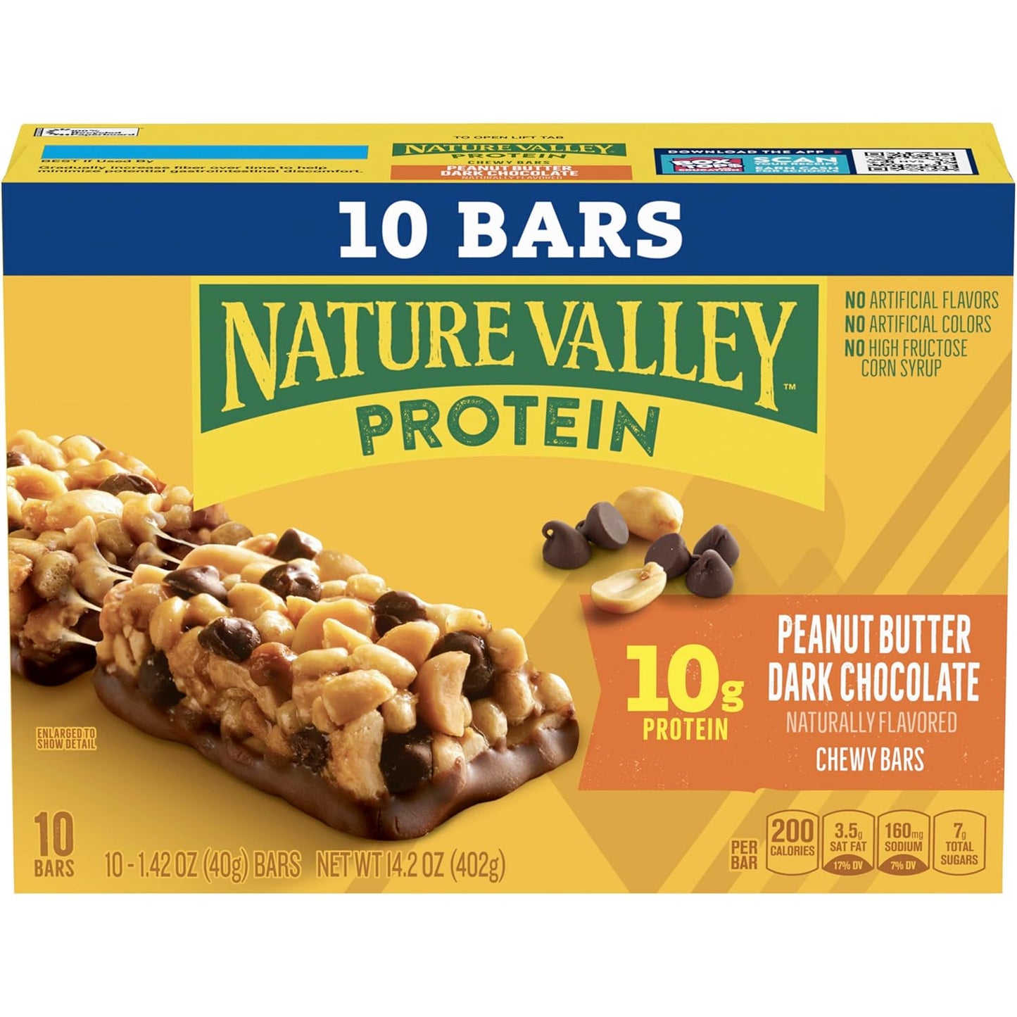Nature Valley Chewy Protein Granola Bars, Peanut Butter Dark Chocolate, 10 Bars, 14.2 OZ