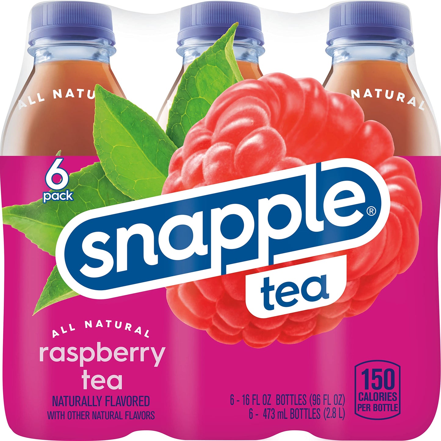 Snapple Zero Sugar Half 'n Half Tea, 16 fl oz recycled plastic bottle, 6 pack