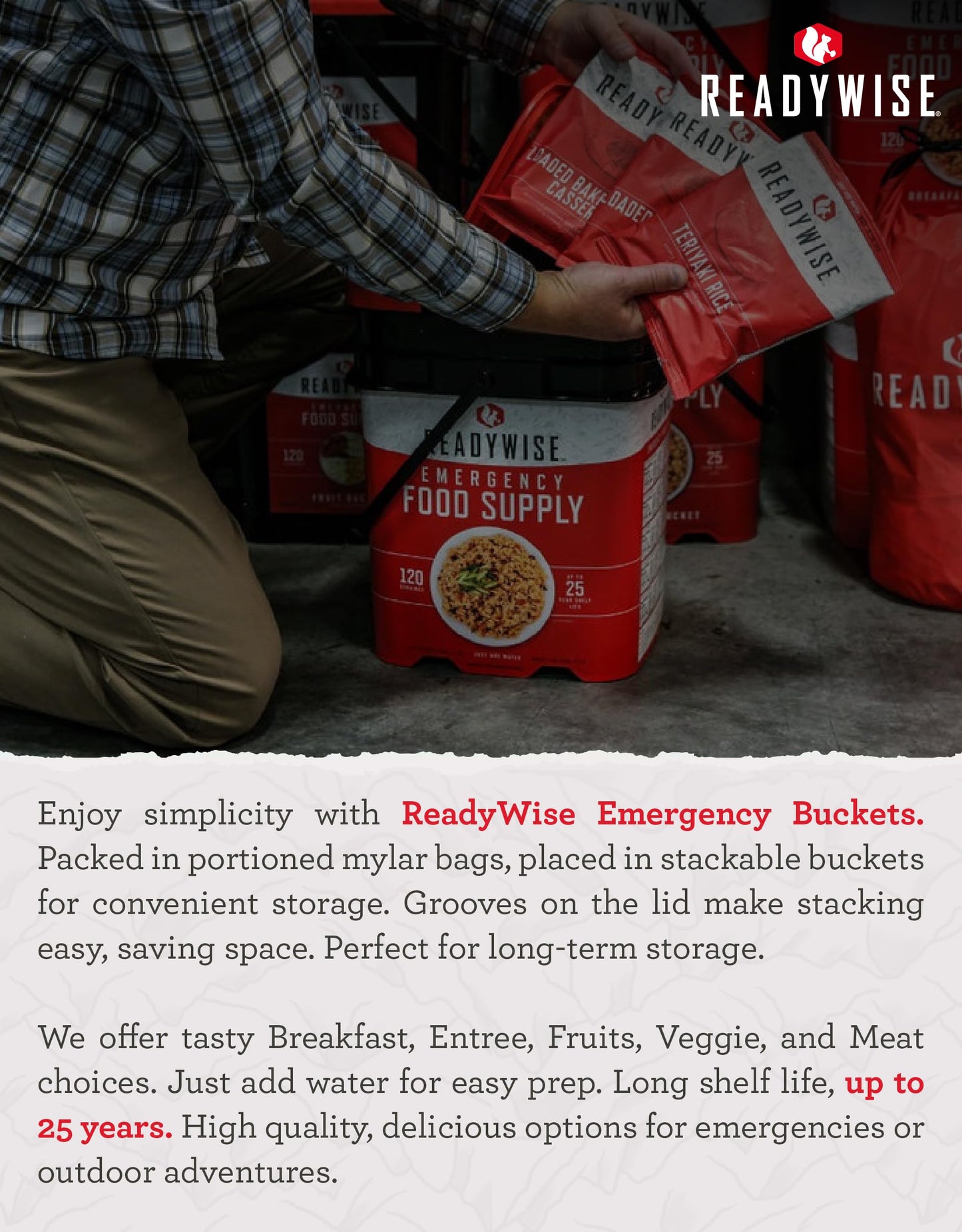 ReadyWise Emergency Food Supply - 120 Servings Favorites Sample Bucket, Survival Food Kit, Freeze Dried Prepper Food & Dehydrated Meals for Camping Essentials & Backpacking, up to 25 Year Shelf Life