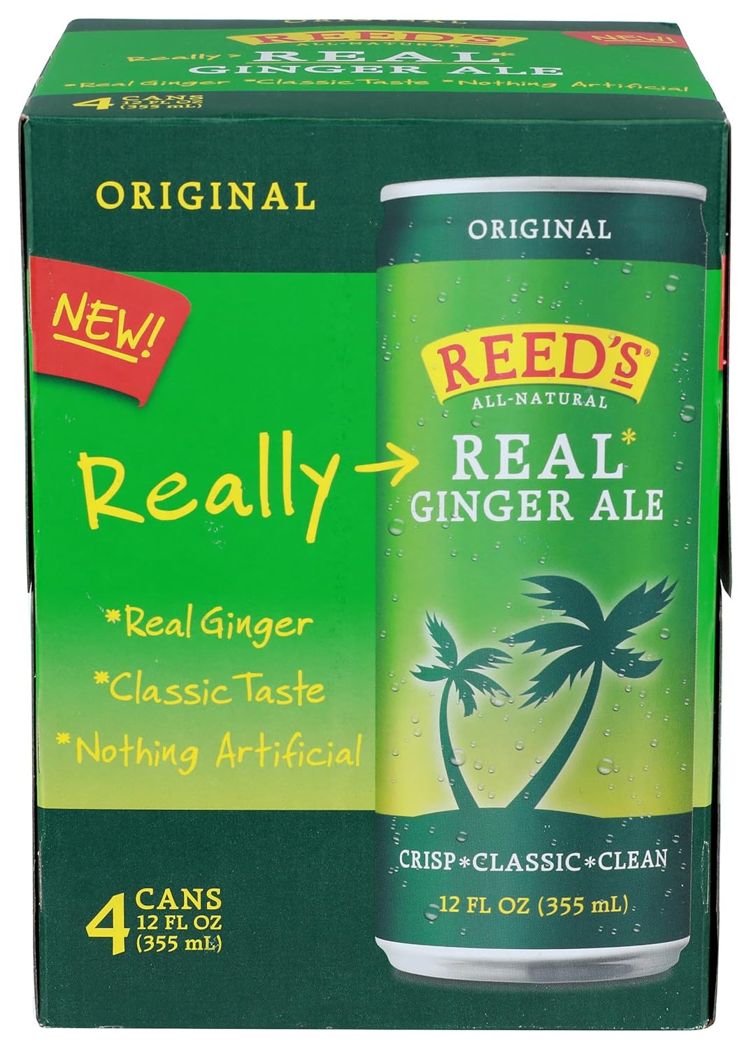 REEDS GINGER BREW Real Ginger Ale Soda 4 Pack, 12 FZ