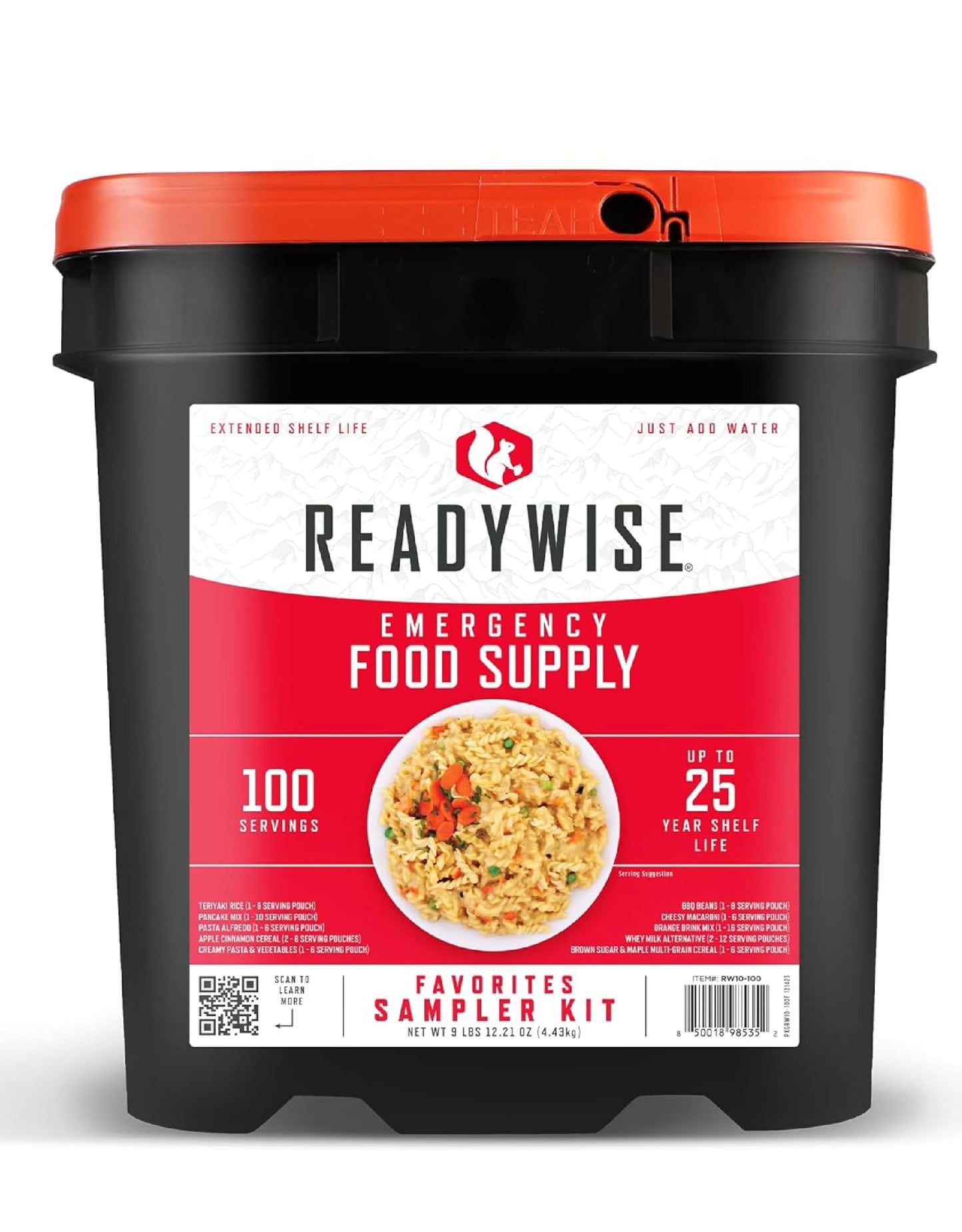 ReadyWise Emergency Food Supply - 120 Servings Favorites Sample Bucket, Survival Food Kit, Freeze Dried Prepper Food & Dehydrated Meals for Camping Essentials & Backpacking, up to 25 Year Shelf Life