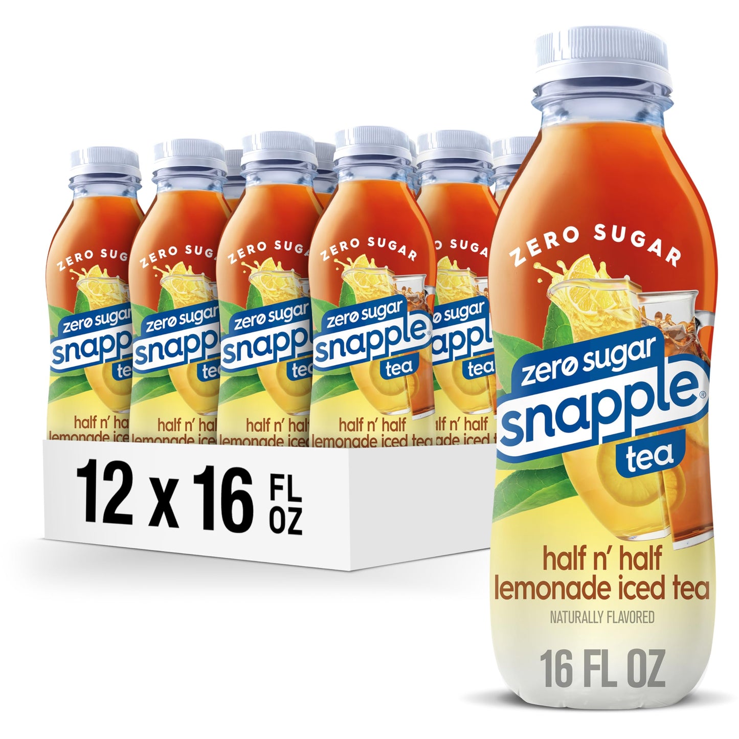 Snapple Zero Sugar Half 'n Half Tea, 16 fl oz recycled plastic bottle, 6 pack