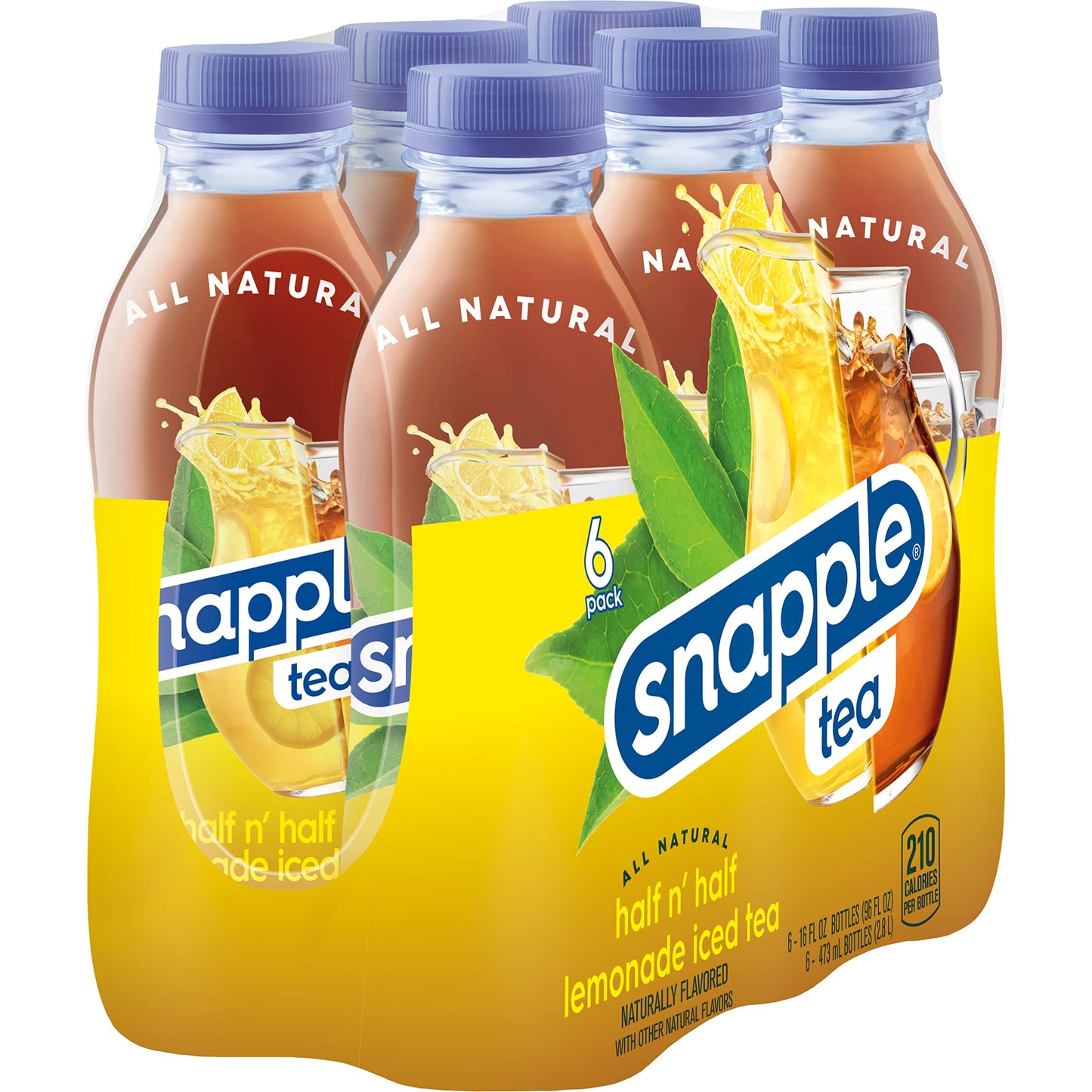 Snapple Zero Sugar Half 'n Half Tea, 16 fl oz recycled plastic bottle, 6 pack