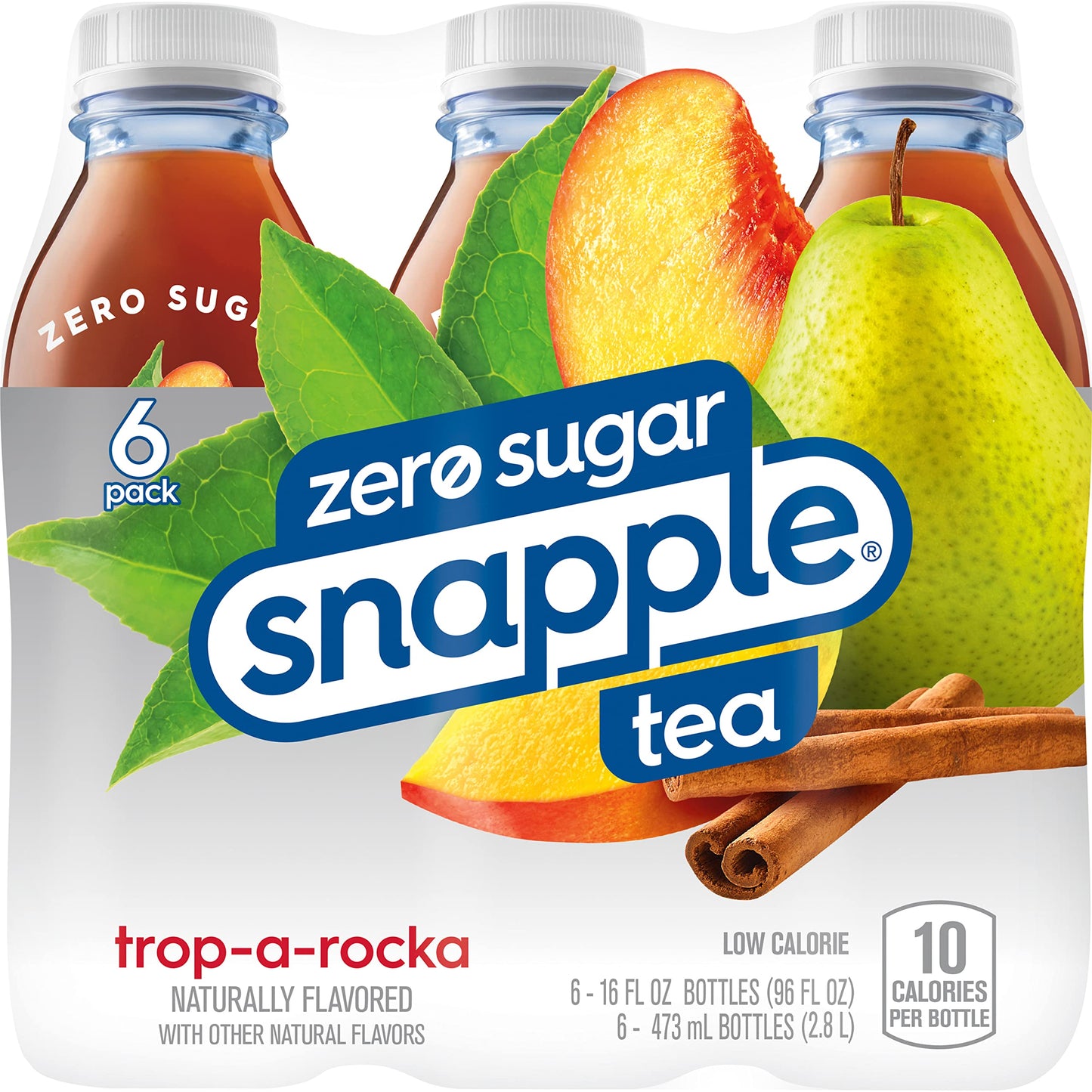 Snapple Zero Sugar Half 'n Half Tea, 16 fl oz recycled plastic bottle, 6 pack