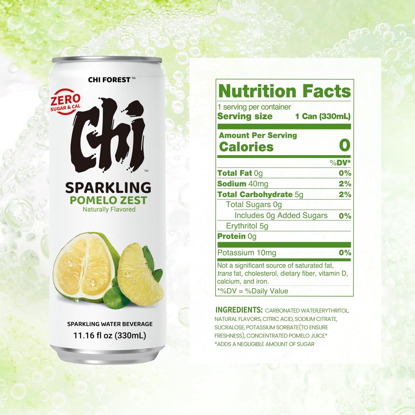 CHI FOREST Sparkling Water Beverage, 4 Flavors Variety Pack, Zero Sugar, 11.16 fl oz Cans (Pack of 24)