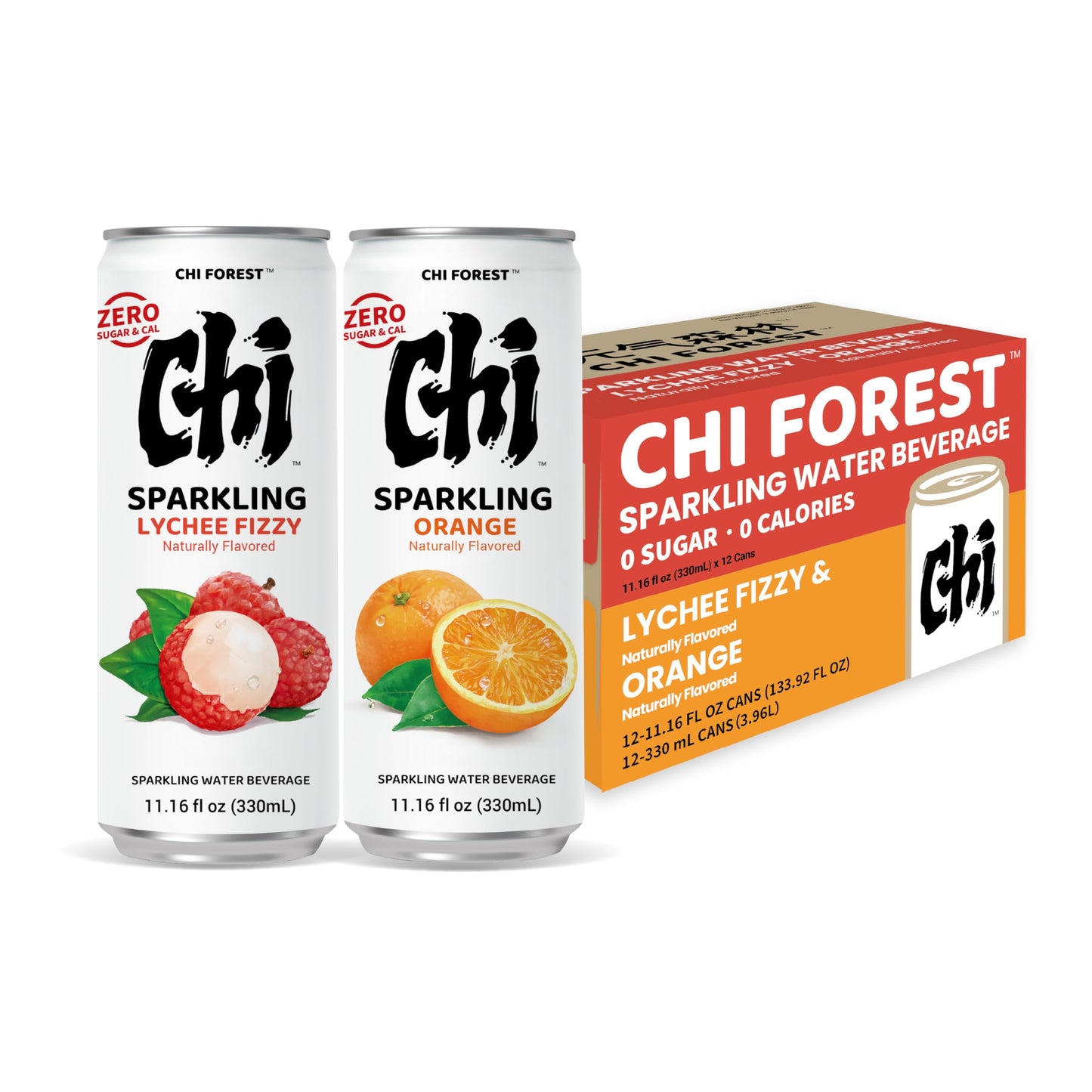 CHI FOREST Sparkling Water Beverage, 4 Flavors Variety Pack, Zero Sugar, 11.16 fl oz Cans (Pack of 24)
