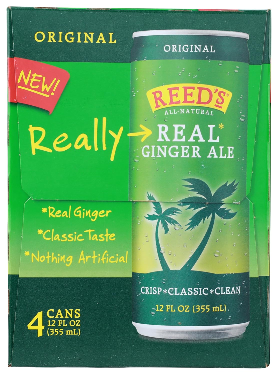 REEDS GINGER BREW Real Ginger Ale Soda 4 Pack, 12 FZ