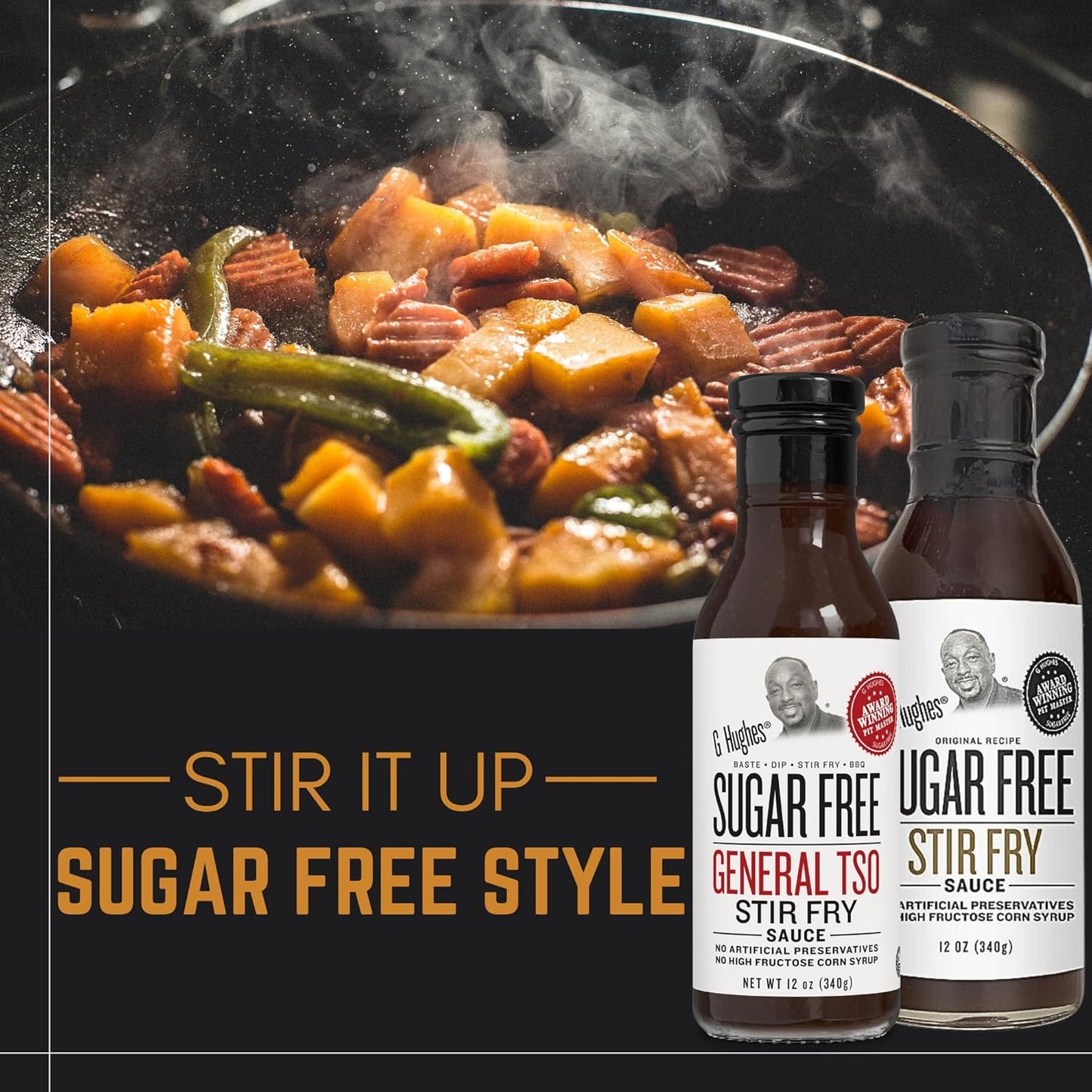 G Hughes Sugar Free, General Tso Sauce - Stir Fry Sauce, Gluten Free, No High Fructose, No Artificial Preservatives - 12 Oz (1-Pack)
