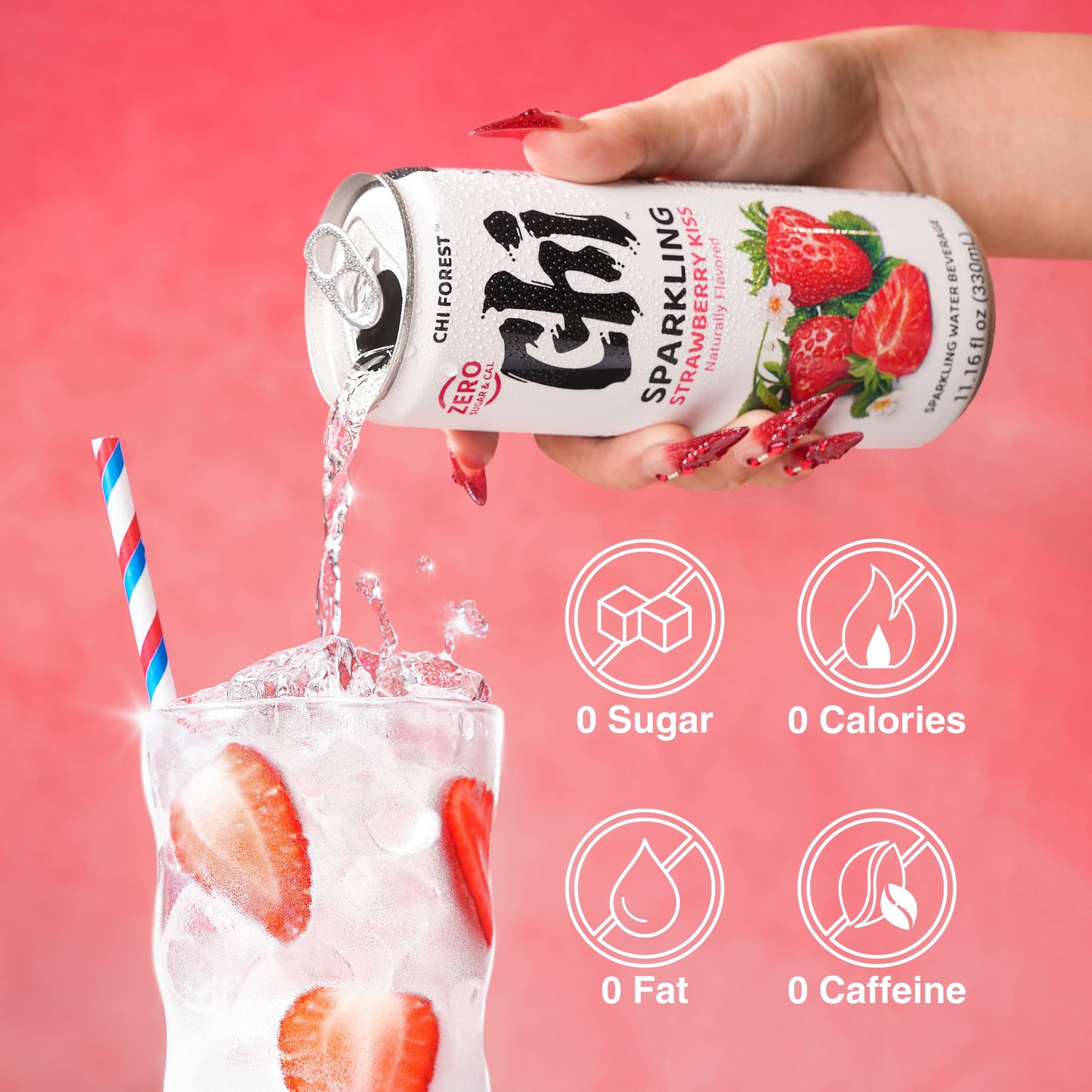 CHI FOREST Sparkling Water Beverage, 4 Flavors Variety Pack, Zero Sugar, 11.16 fl oz Cans (Pack of 24)