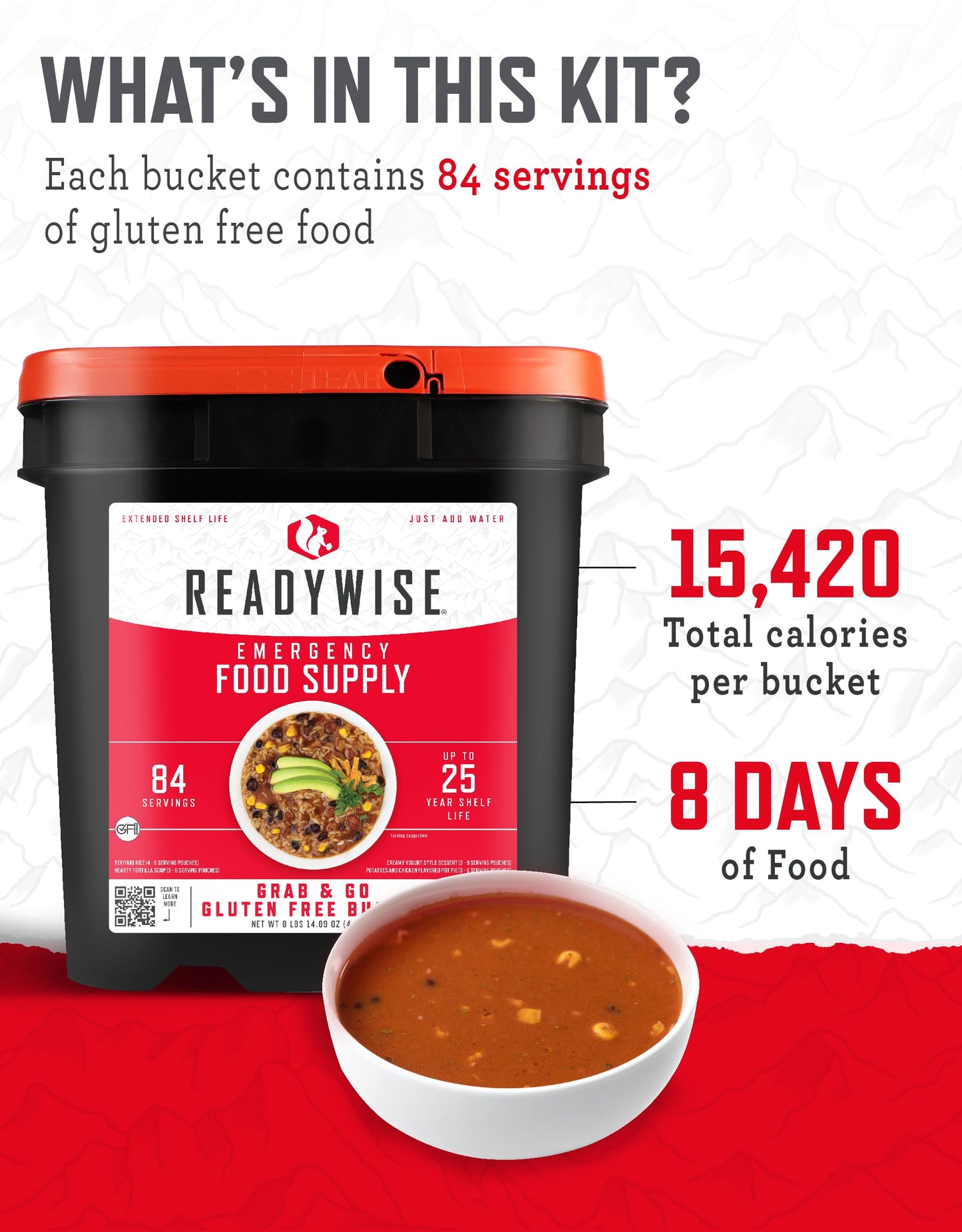 ReadyWise Emergency Food Supply - 120 Servings Favorites Sample Bucket, Survival Food Kit, Freeze Dried Prepper Food & Dehydrated Meals for Camping Essentials & Backpacking, up to 25 Year Shelf Life