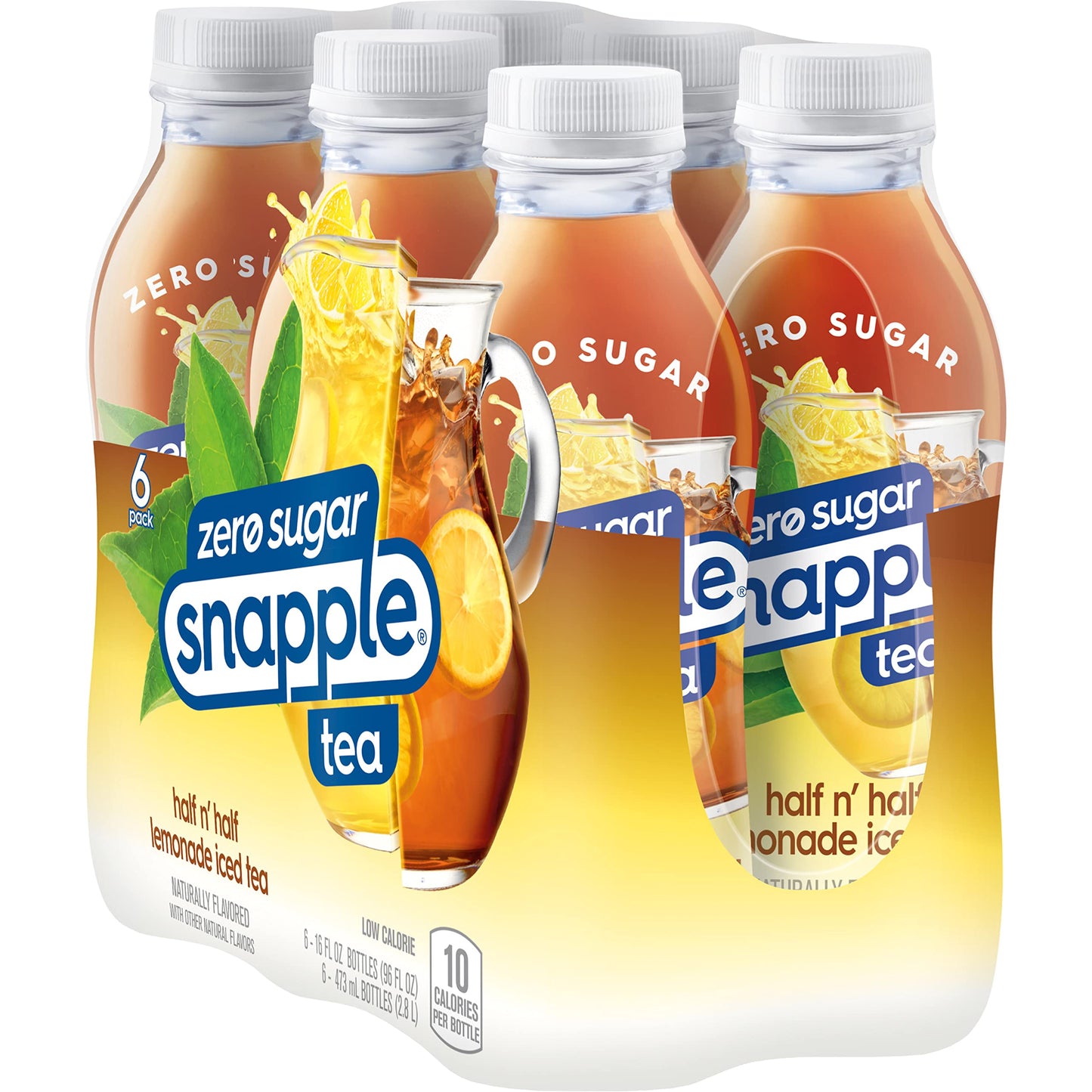 Snapple Zero Sugar Half 'n Half Tea, 16 fl oz recycled plastic bottle, 6 pack