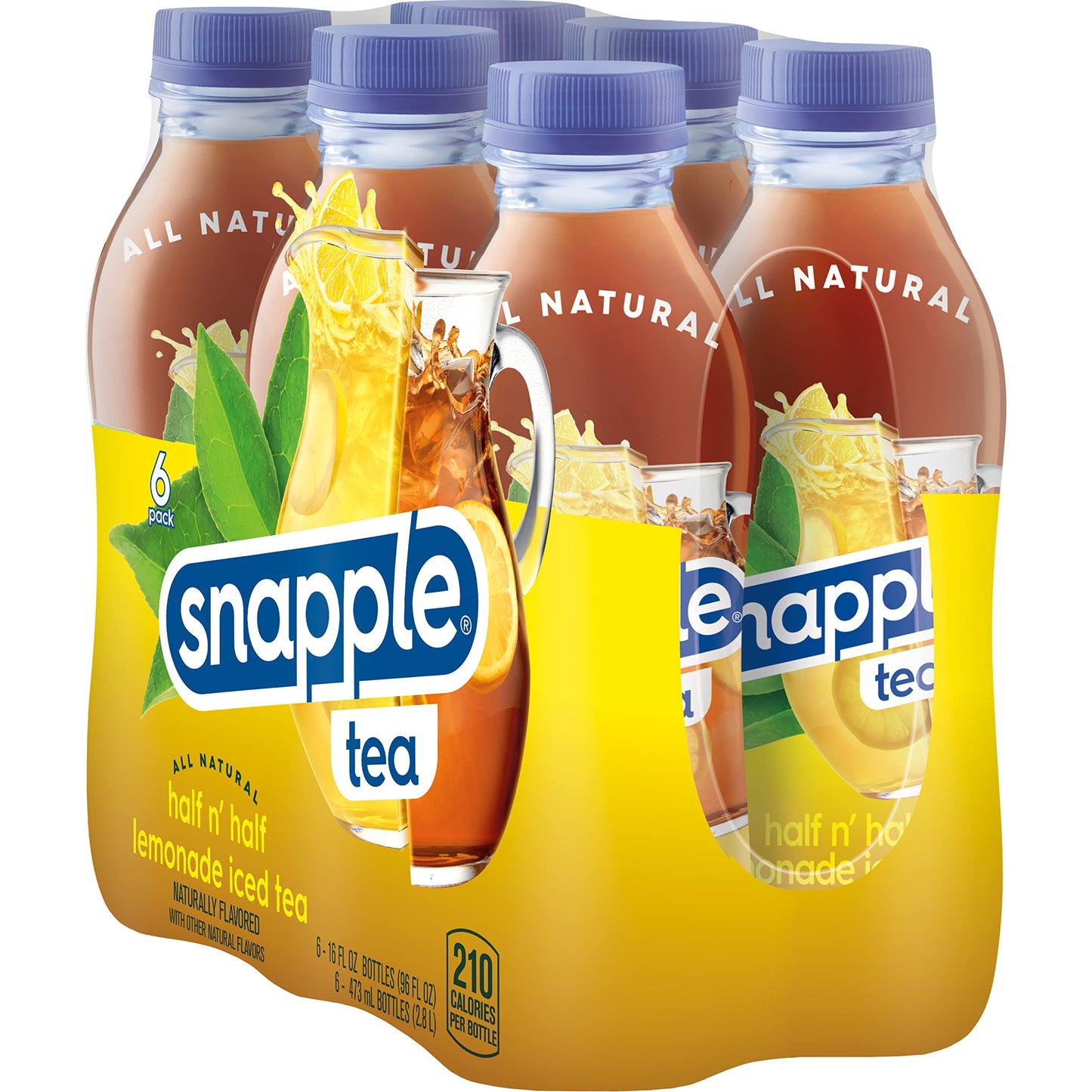 Snapple Zero Sugar Half 'n Half Tea, 16 fl oz recycled plastic bottle, 6 pack