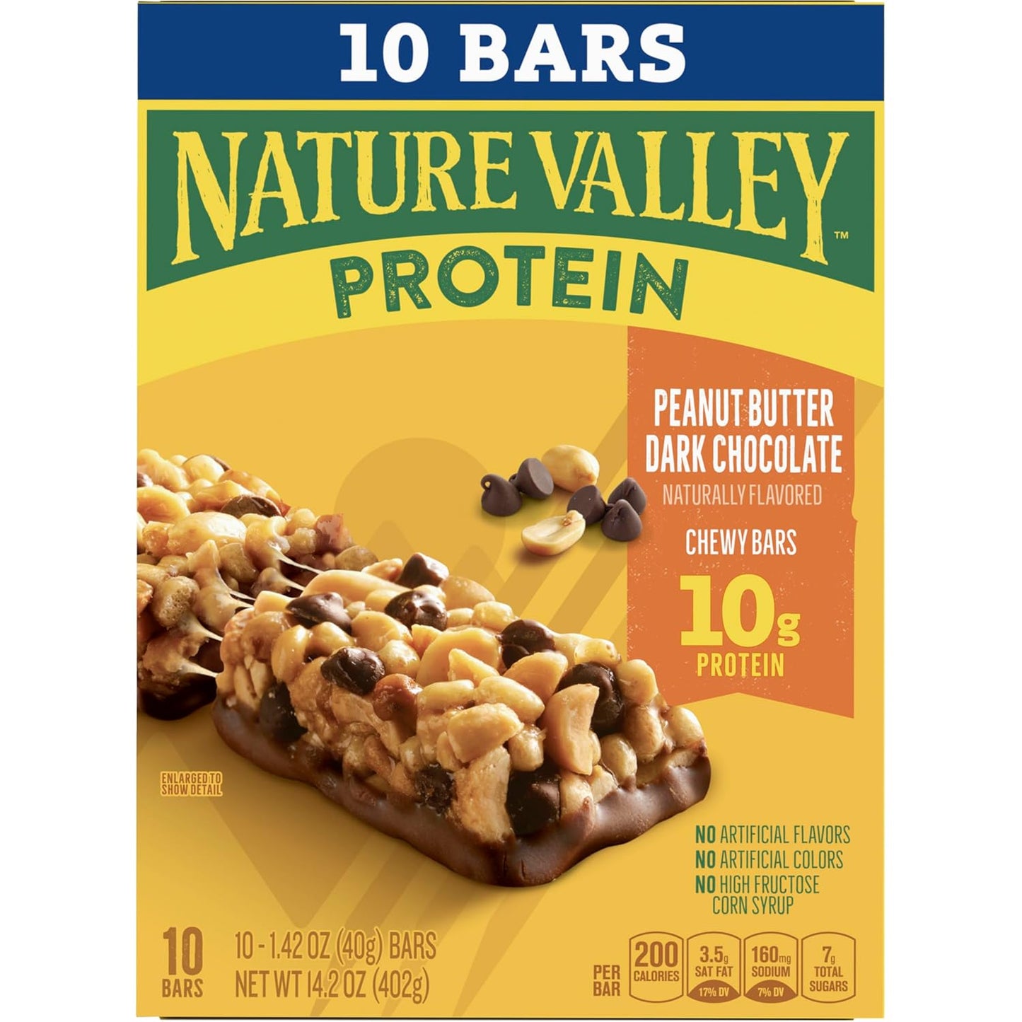 Nature Valley Chewy Protein Granola Bars, Peanut Butter Dark Chocolate, 10 Bars, 14.2 OZ