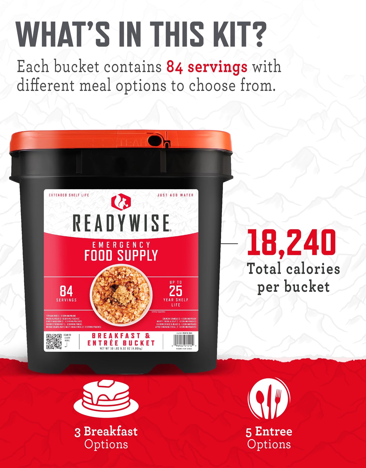 ReadyWise Emergency Food Supply - 120 Servings Favorites Sample Bucket, Survival Food Kit, Freeze Dried Prepper Food & Dehydrated Meals for Camping Essentials & Backpacking, up to 25 Year Shelf Life