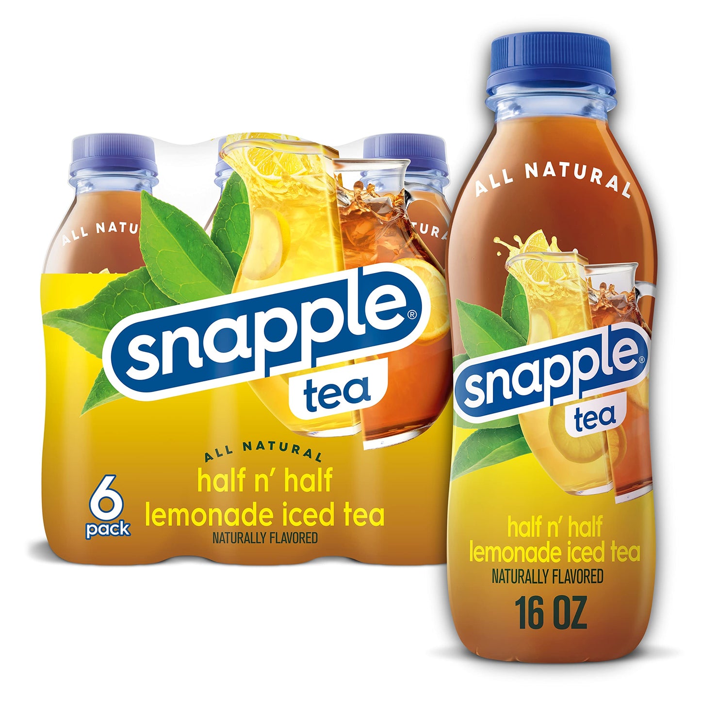 Snapple Zero Sugar Half 'n Half Tea, 16 fl oz recycled plastic bottle, 6 pack