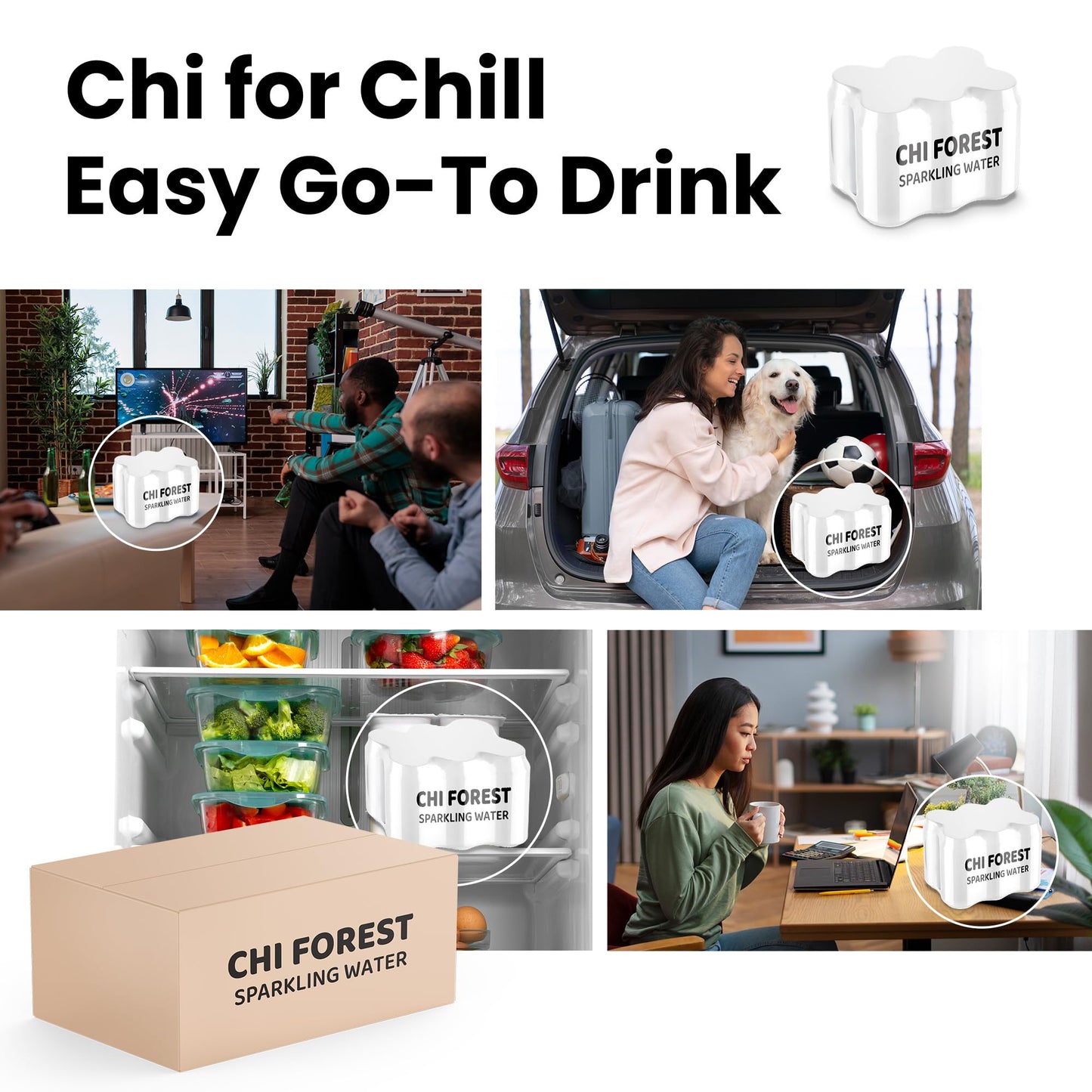 CHI FOREST Sparkling Water Beverage, 4 Flavors Variety Pack, Zero Sugar, 11.16 fl oz Cans (Pack of 24)