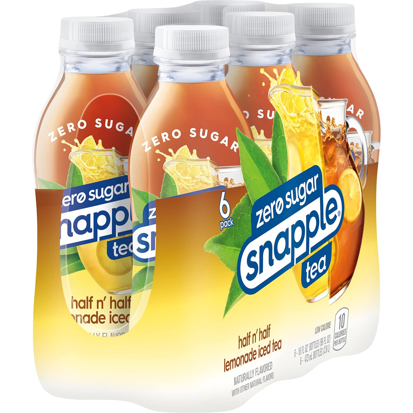 Snapple Zero Sugar Half 'n Half Tea, 16 fl oz recycled plastic bottle, 6 pack