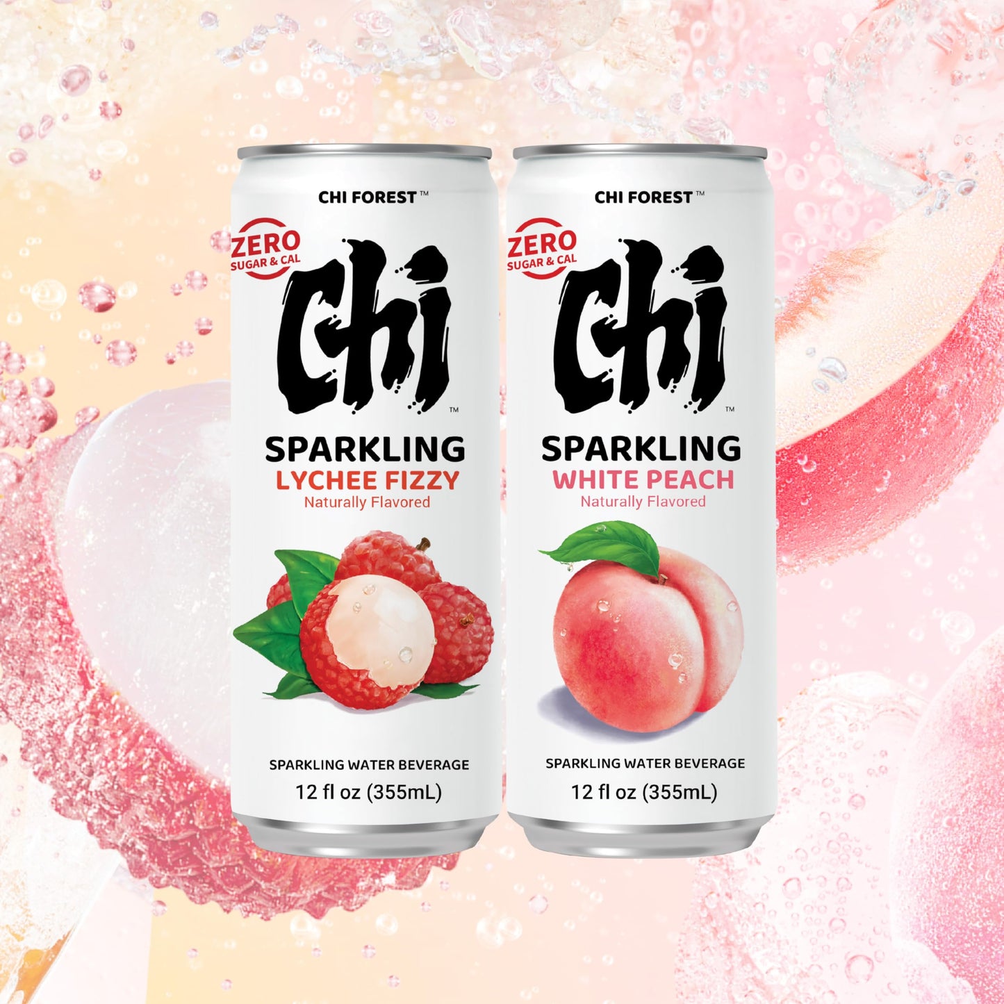 CHI FOREST Sparkling Water Beverage, 4 Flavors Variety Pack, Zero Sugar, 11.16 fl oz Cans (Pack of 24)