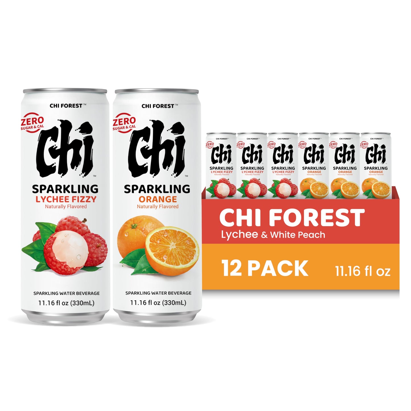 CHI FOREST Sparkling Water Beverage, 4 Flavors Variety Pack, Zero Sugar, 11.16 fl oz Cans (Pack of 24)