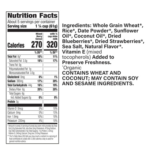 Cascadian Farm Organic Mixed Berry Cereal, No Added Sugar, 12.2 oz