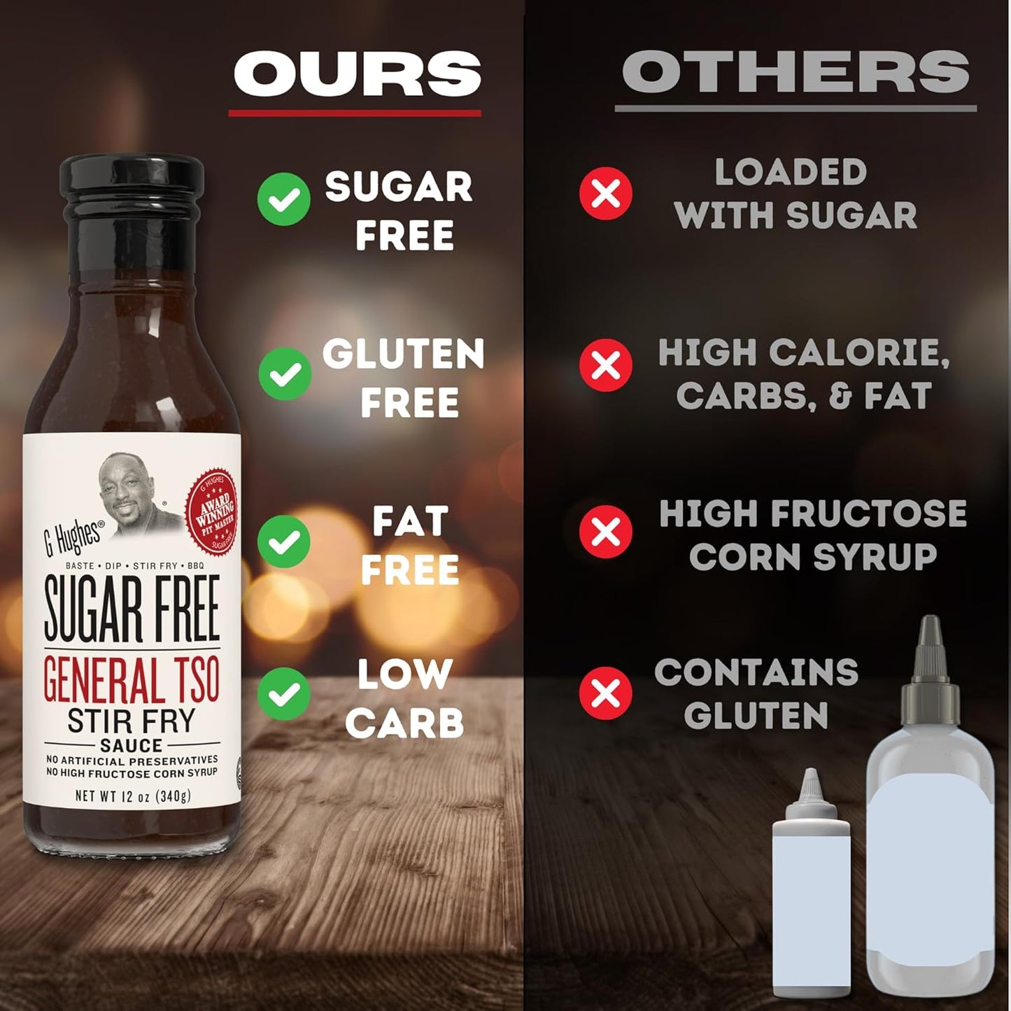 G Hughes Sugar Free, General Tso Sauce - Stir Fry Sauce, Gluten Free, No High Fructose, No Artificial Preservatives - 12 Oz (1-Pack)