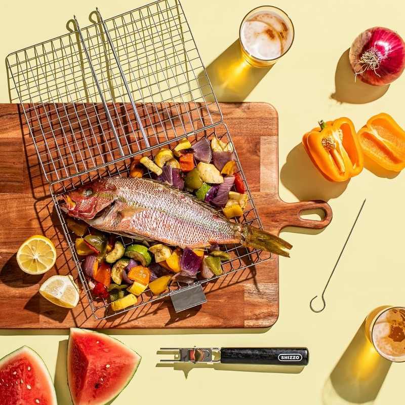 Portable Stainless Steel Folding Grill Basket BBQ Grill Bask
