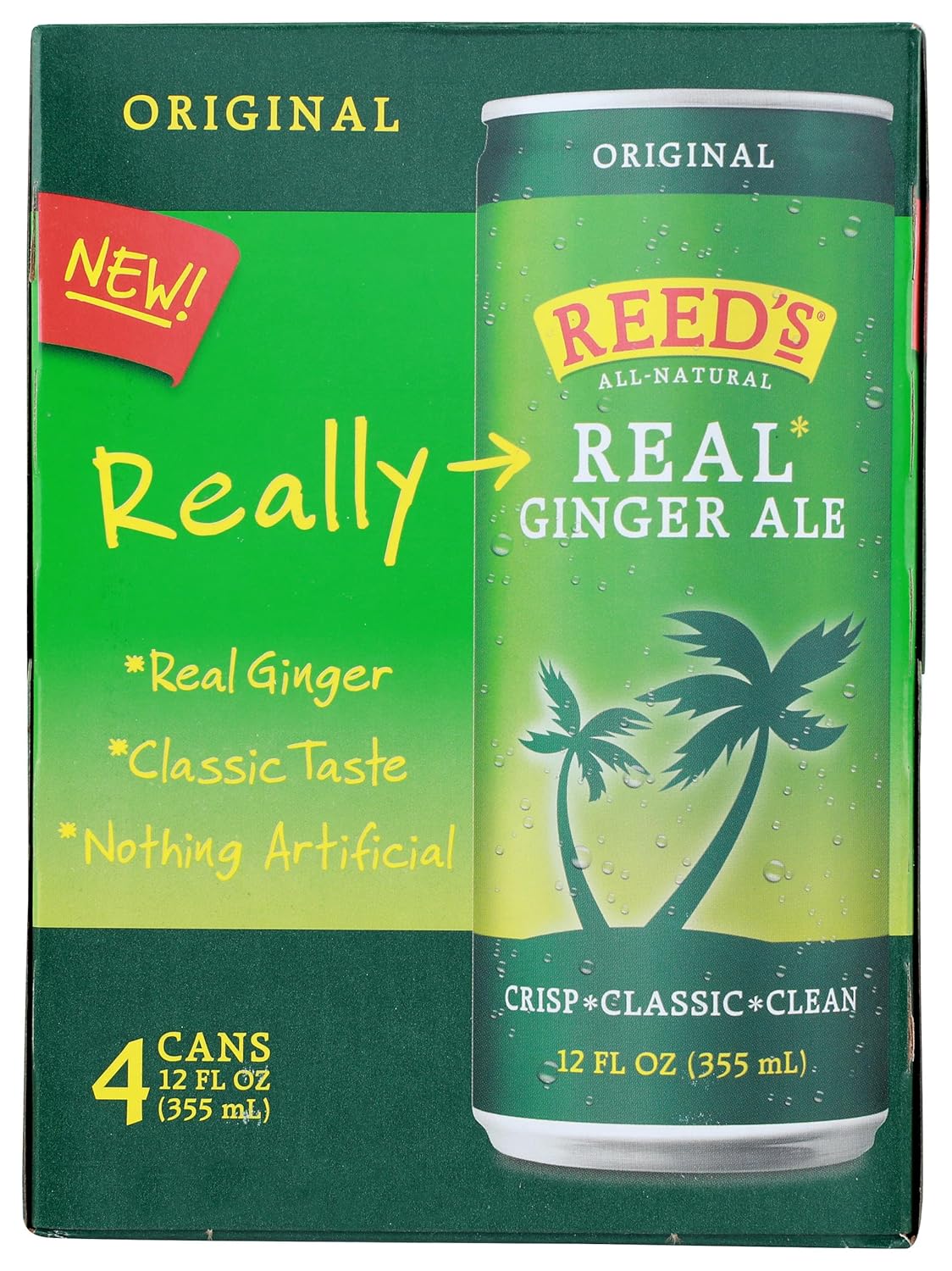 REEDS GINGER BREW Real Ginger Ale Soda 4 Pack, 12 FZ
