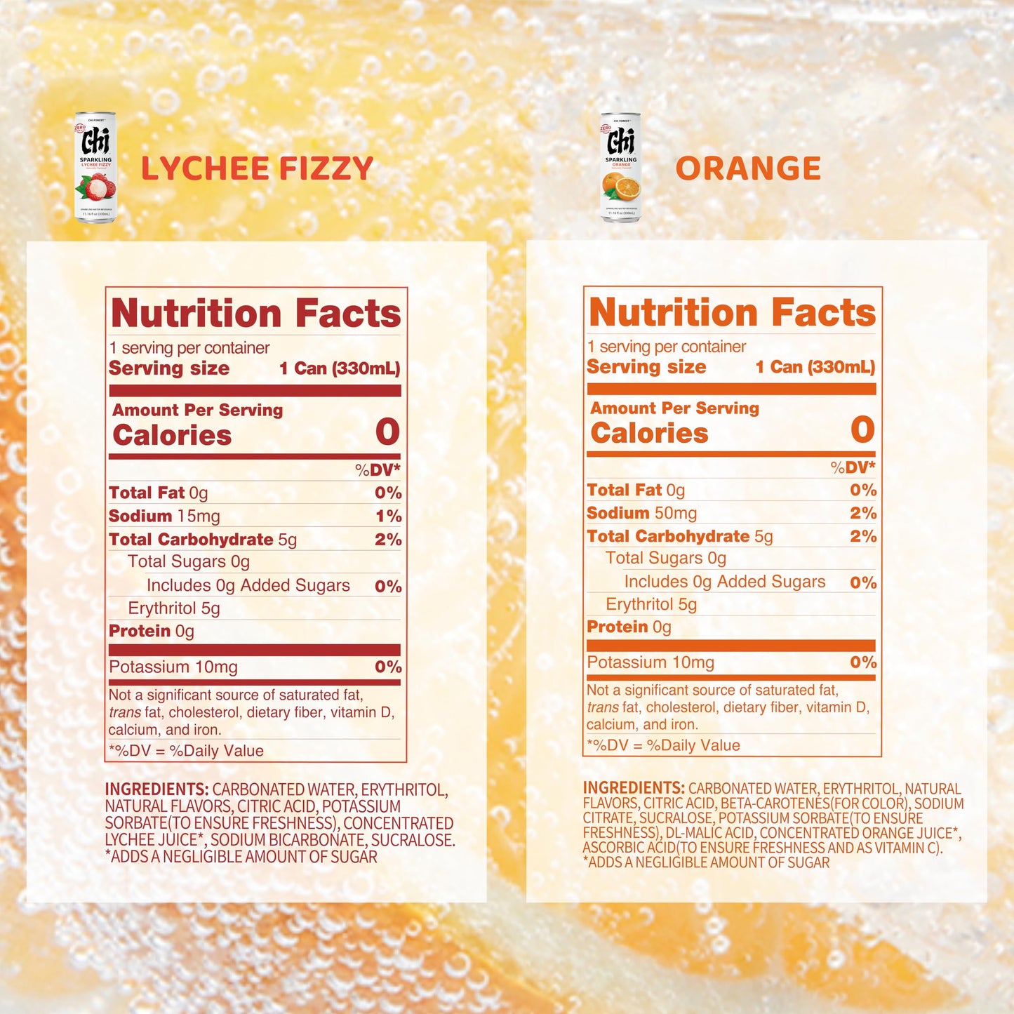 CHI FOREST Sparkling Water Beverage, 4 Flavors Variety Pack, Zero Sugar, 11.16 fl oz Cans (Pack of 24)