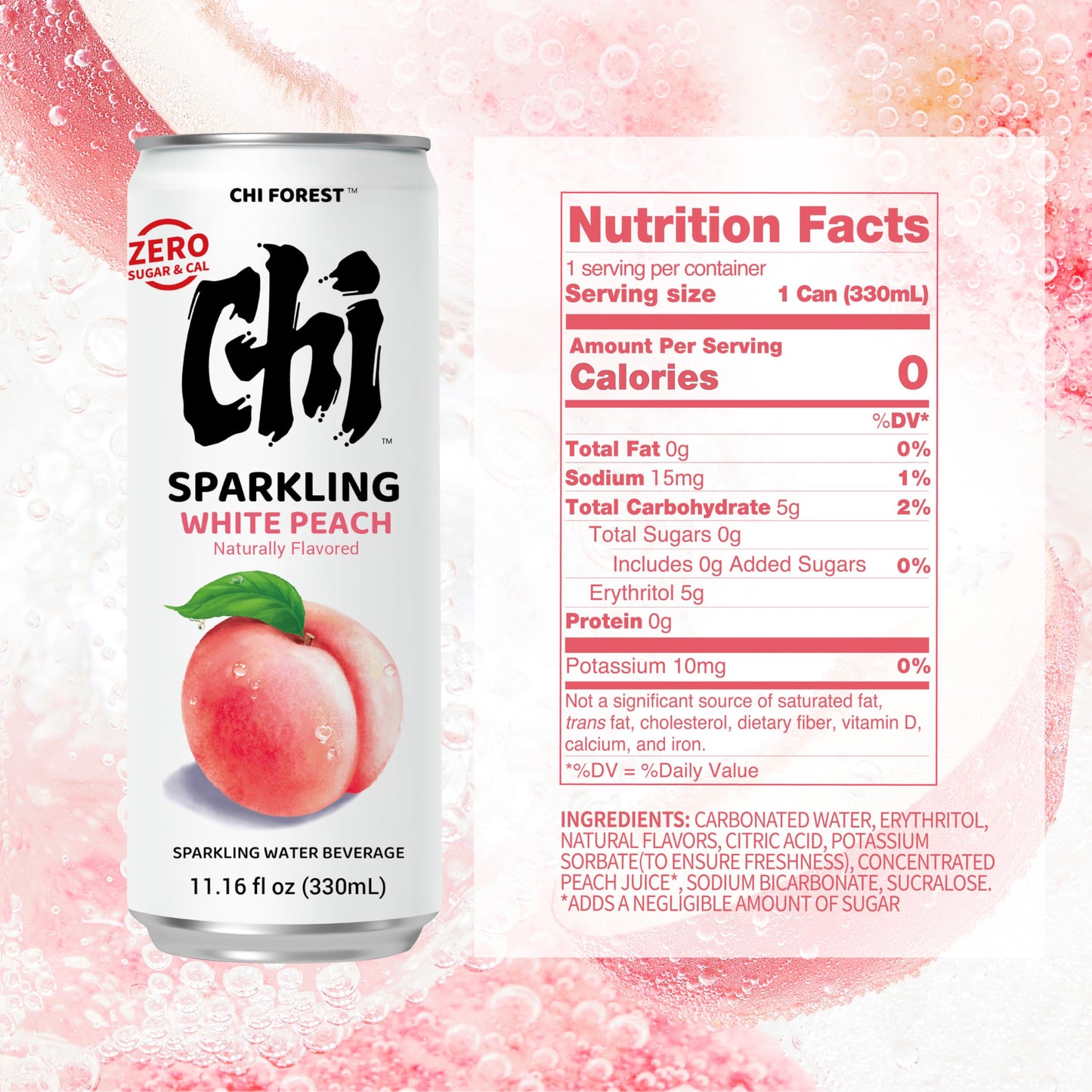 CHI FOREST Sparkling Water Beverage, 4 Flavors Variety Pack, Zero Sugar, 11.16 fl oz Cans (Pack of 24)