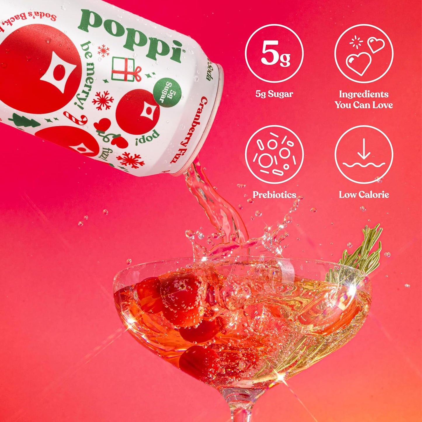 Poppi Sparkling Prebiotic Soda Beverage with Apple Cider Vinegar, Seltzer Water and Fruit Juice, Cranberry Fizz Flavor, 12 Fl Oz, Pack of 12, Packaging May Vary