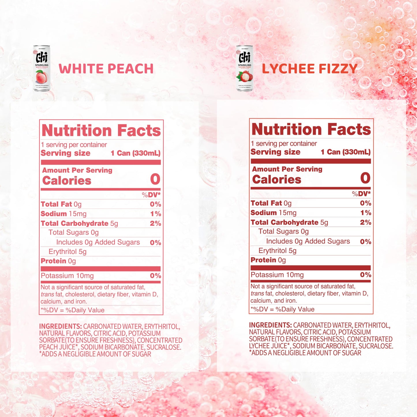 CHI FOREST Sparkling Water Beverage, 4 Flavors Variety Pack, Zero Sugar, 11.16 fl oz Cans (Pack of 24)