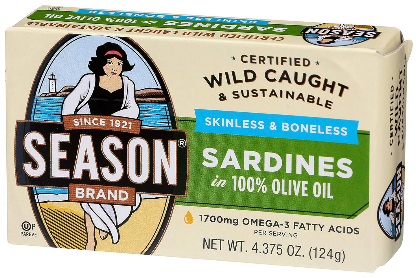 Season, Sardines, Skinless & Boneless in 100% Olive Oil, 4.375 oz