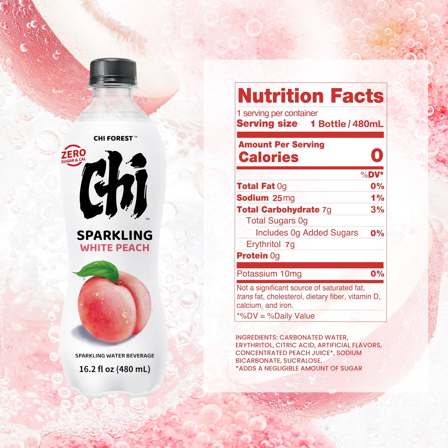 CHI FOREST Sparkling Water Beverage, 4 Flavors Variety Pack, Zero Sugar, 11.16 fl oz Cans (Pack of 24)