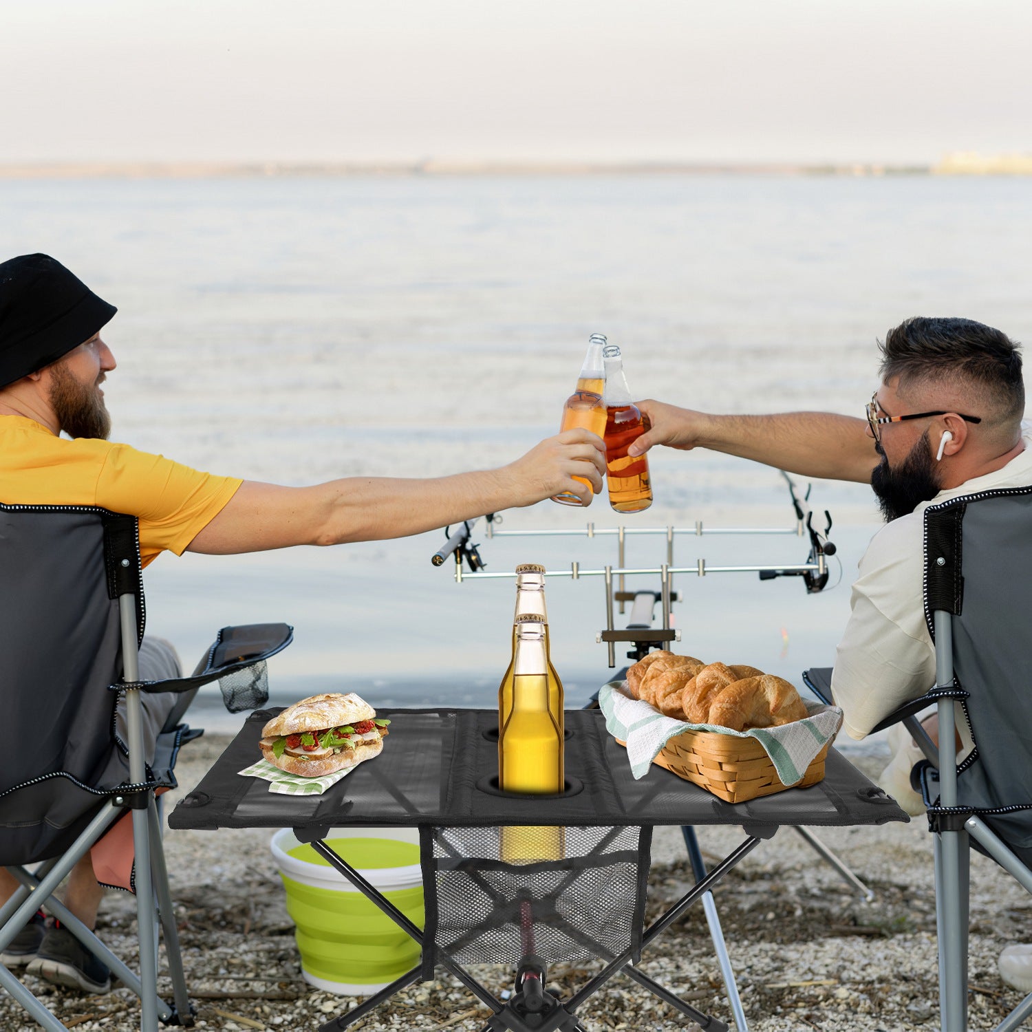 1Pc Portable Folding Camping Table Foldable Beach Table Aluminum Alloy Frame With 2 Cup Holders 2 Side Pockets Carry Bag For Picnic Camping Hiking Beach BBQ