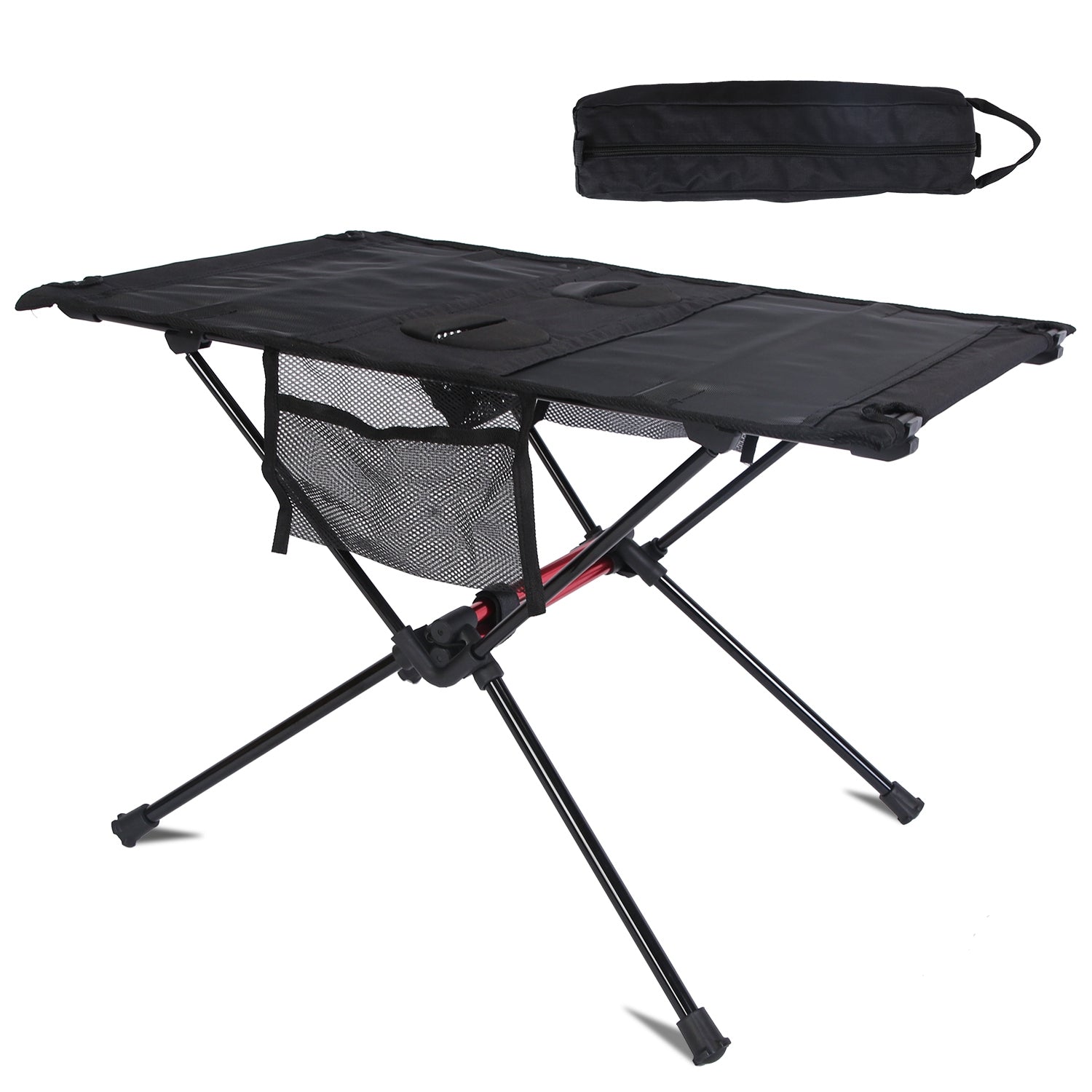 1Pc Portable Folding Camping Table Foldable Beach Table Aluminum Alloy Frame With 2 Cup Holders 2 Side Pockets Carry Bag For Picnic Camping Hiking Beach BBQ
