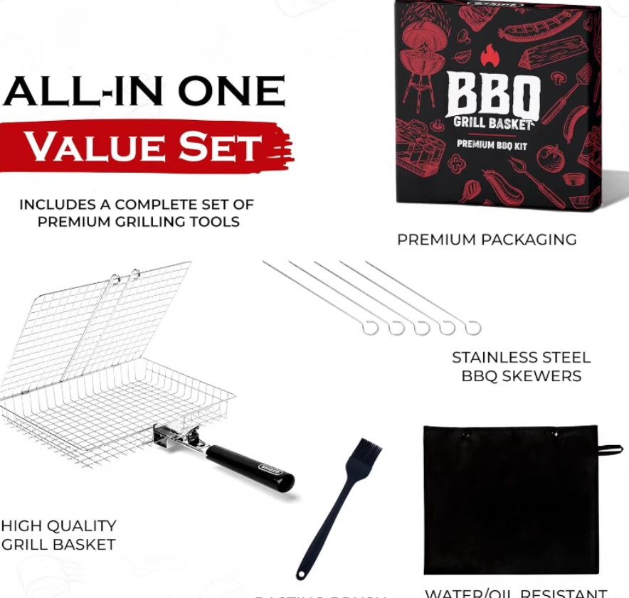 Portable Stainless Steel Folding Grill Basket BBQ Grill Bask